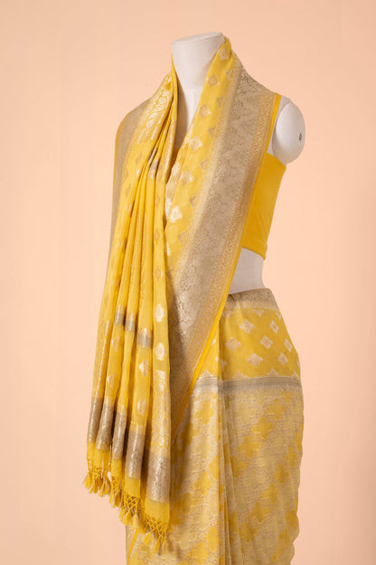 Handwoven Tuscany Yellow Georgette Sari