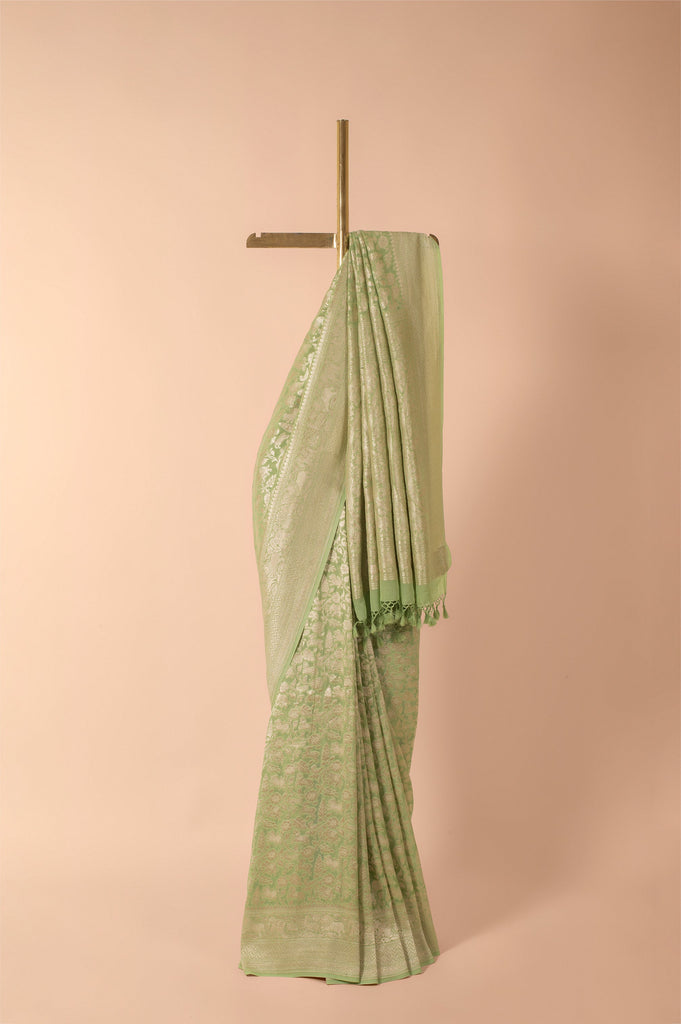 Handwoven Green Georgette Sari