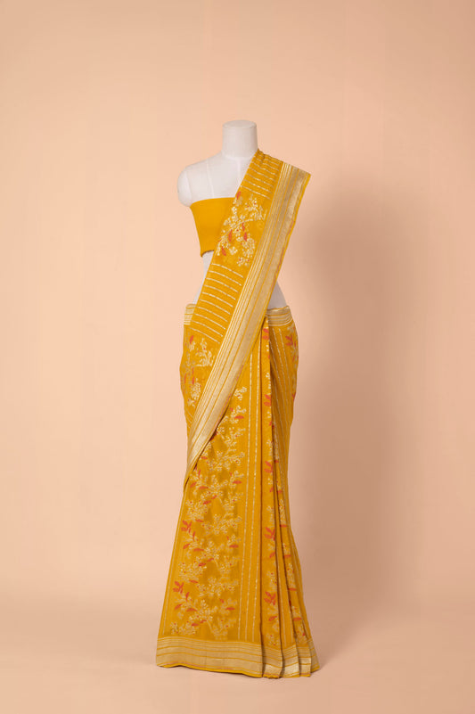 Handwoven Mustard Georgette Sari