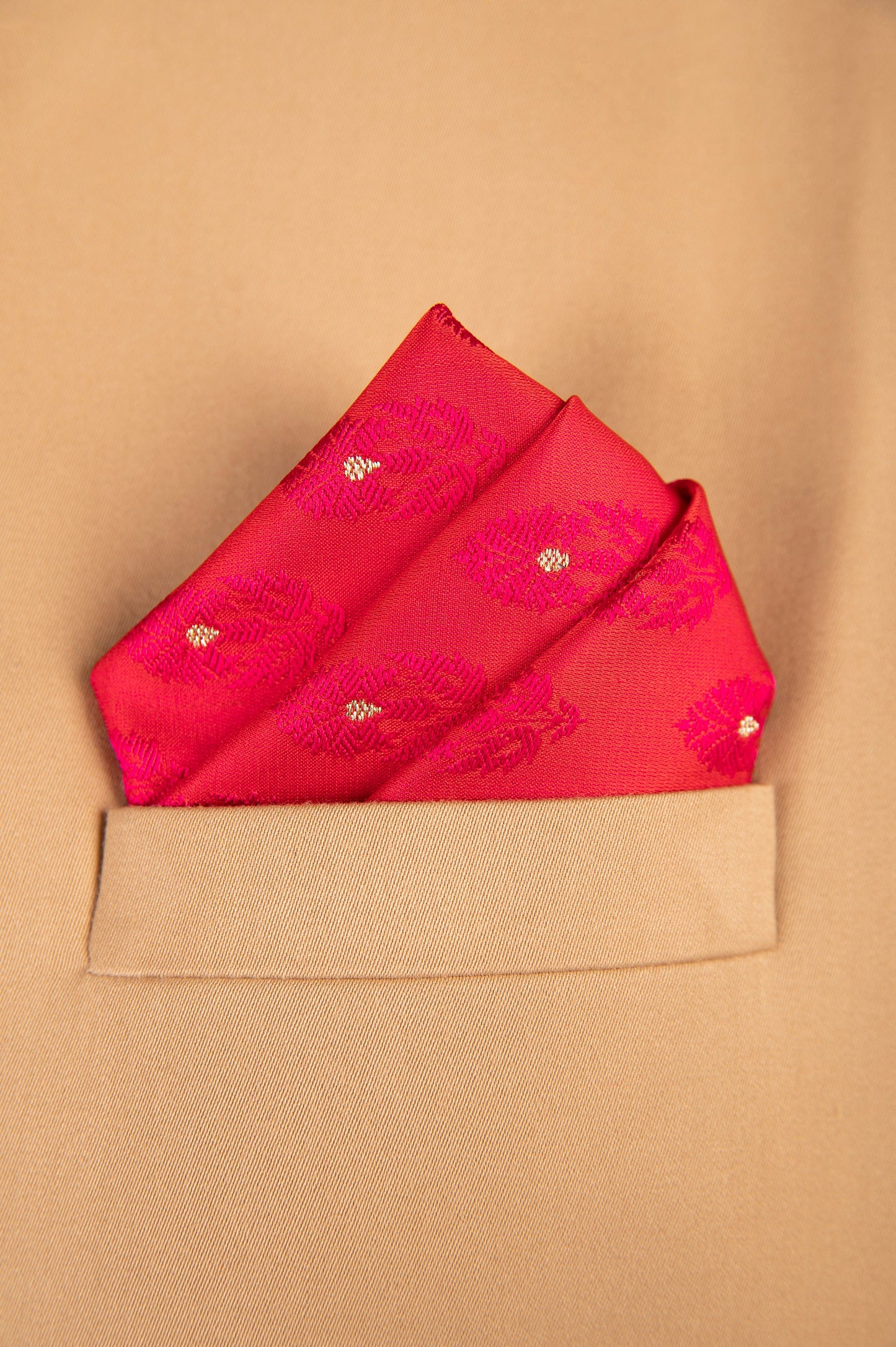 Handwoven Red Silk Pocket Square