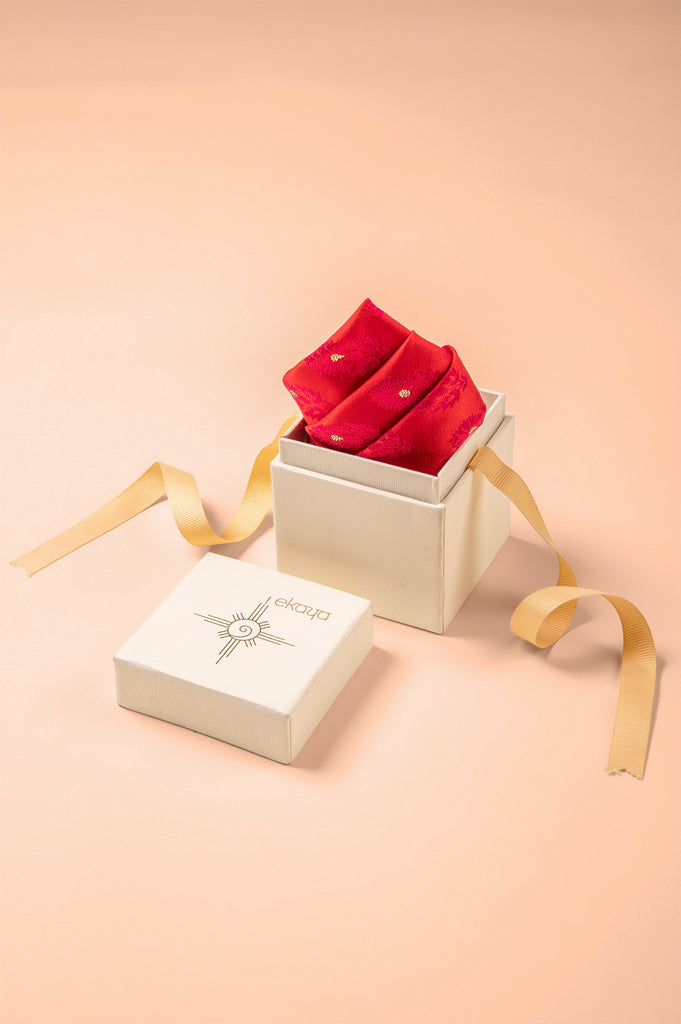 Handwoven Red Silk Pocket Square