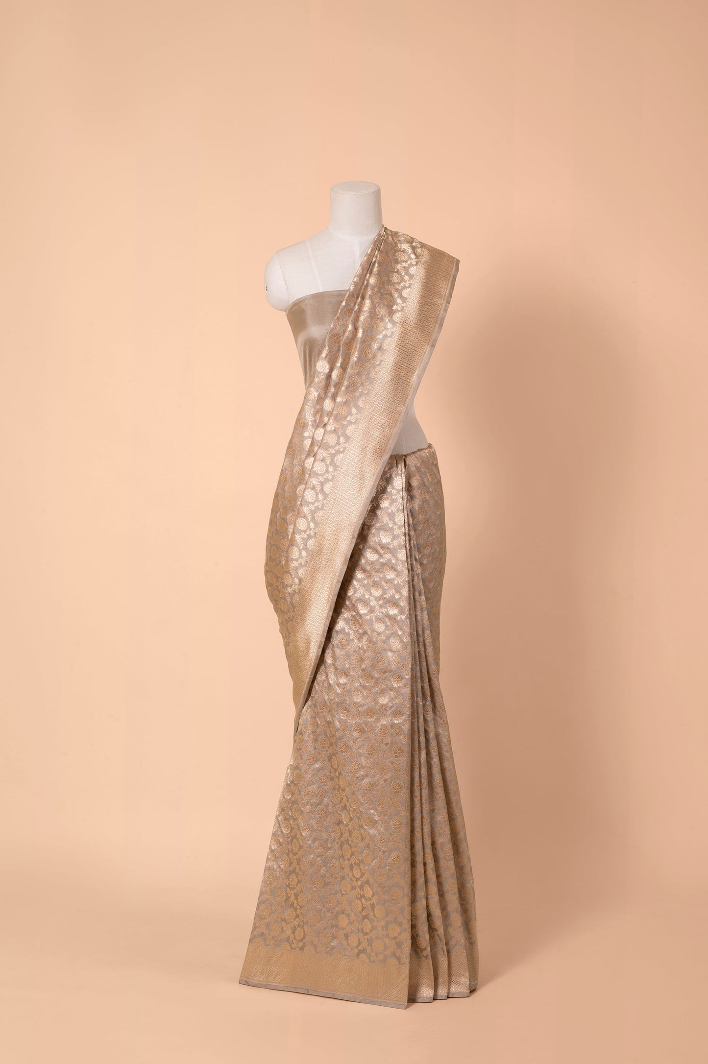 Handwoven Grey Silk Sari