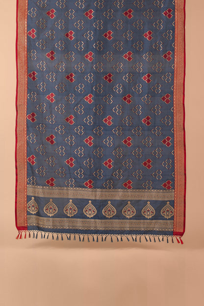 Handwoven Blue Silk Dupatta