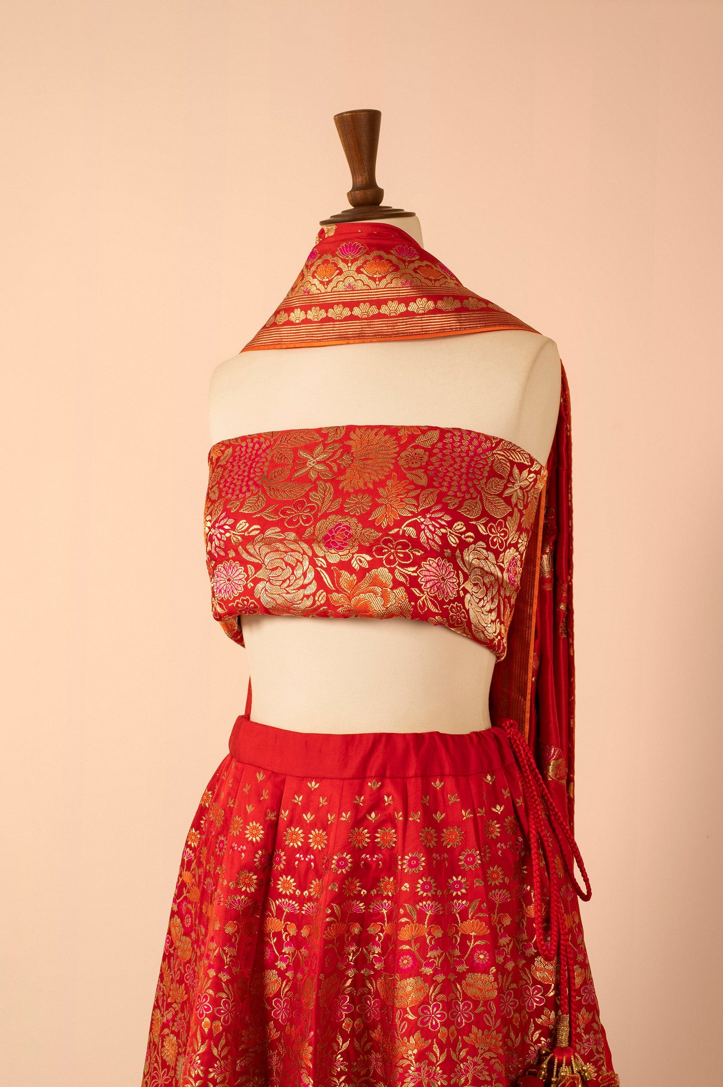 Handwoven Red Silk Lehenga