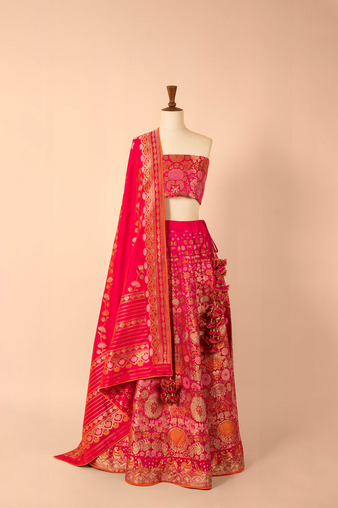 Handwoven Pink Silk Lehenga