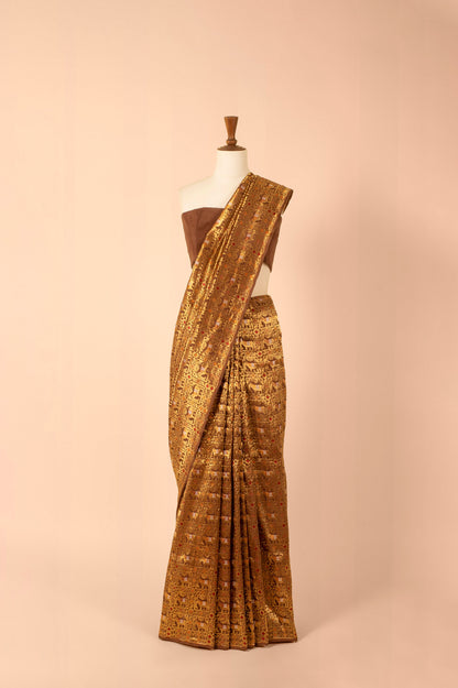 Handwoven Brown Silk Sari