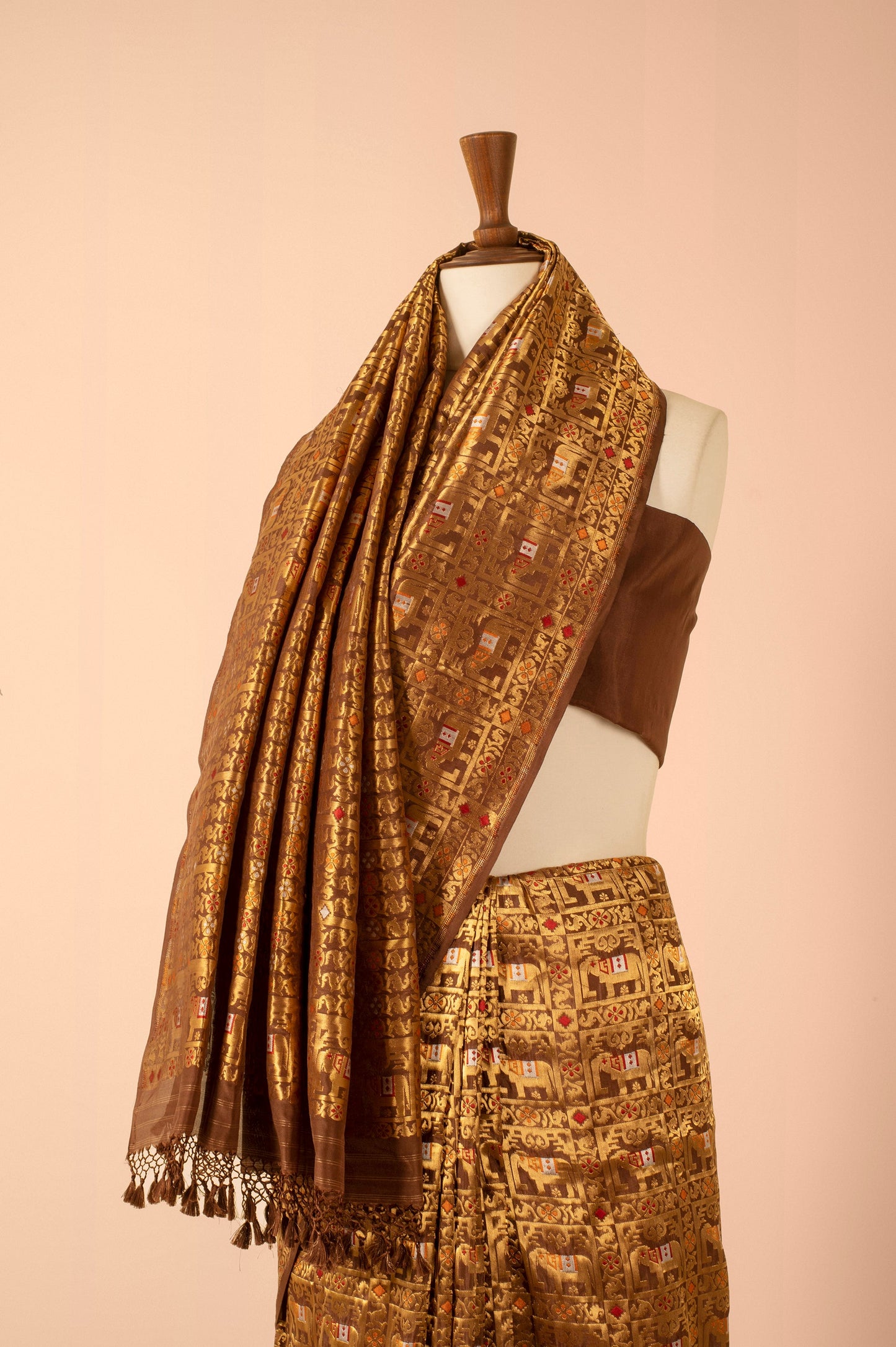 Handwoven Brown Silk Sari