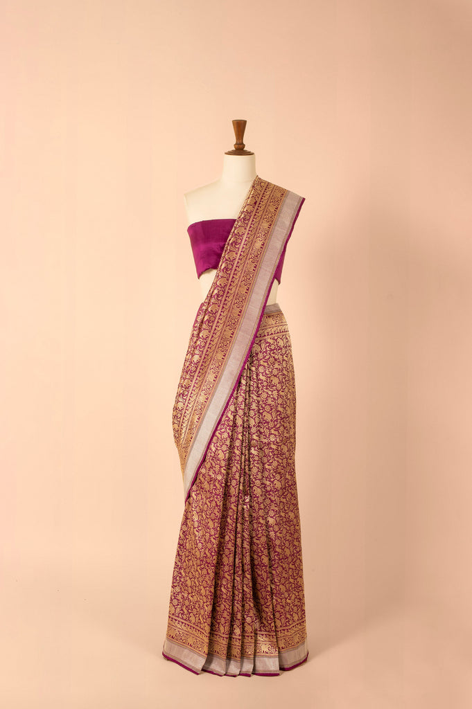 Handwoven Purple Real Zari Silk Sari