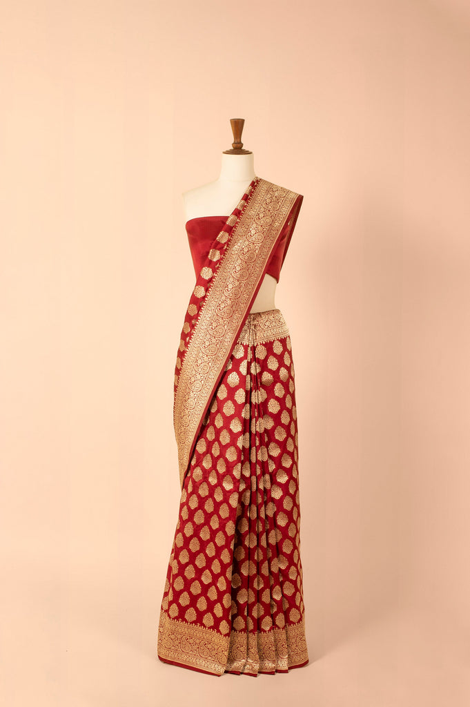 Handwoven Maroon Silk Sari