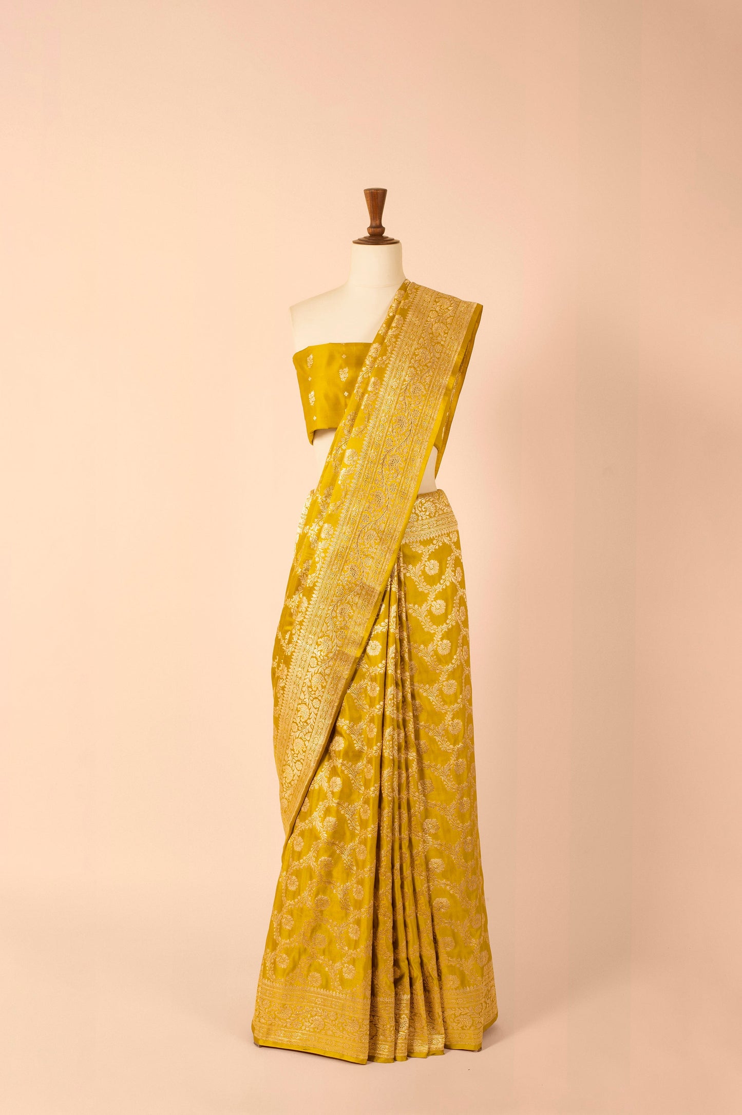 Handwoven Mustard Satin Silk Sari