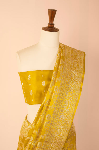 Handwoven Mustard Satin Silk Sari