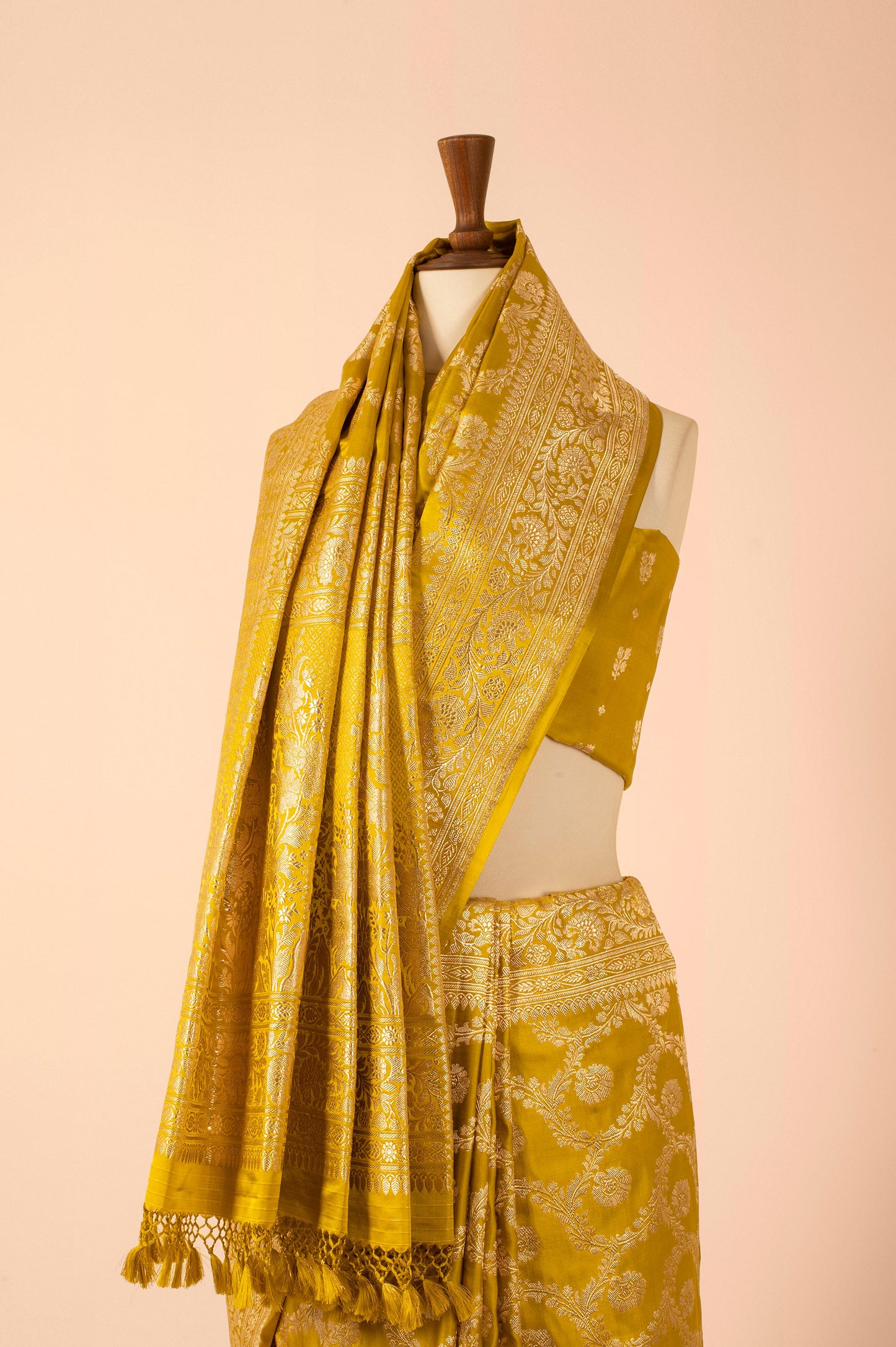 Handwoven Mustard Satin Silk Sari