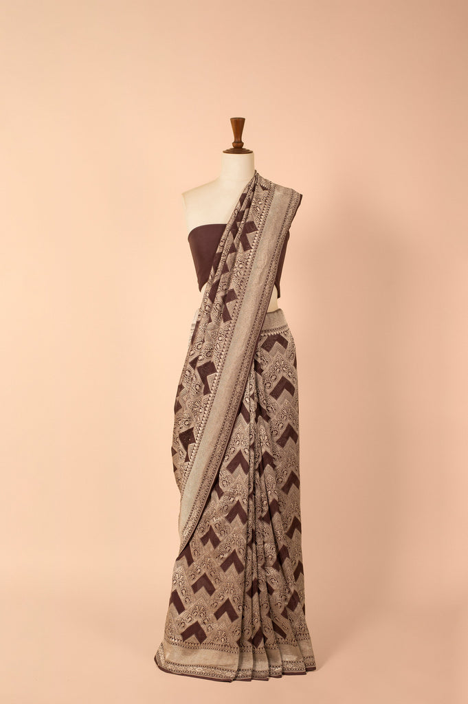 Handwoven Mauve Georgette Sari
