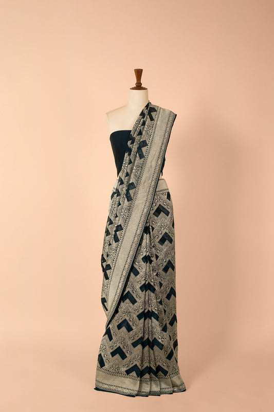 Handwoven Blue Georgette Saree