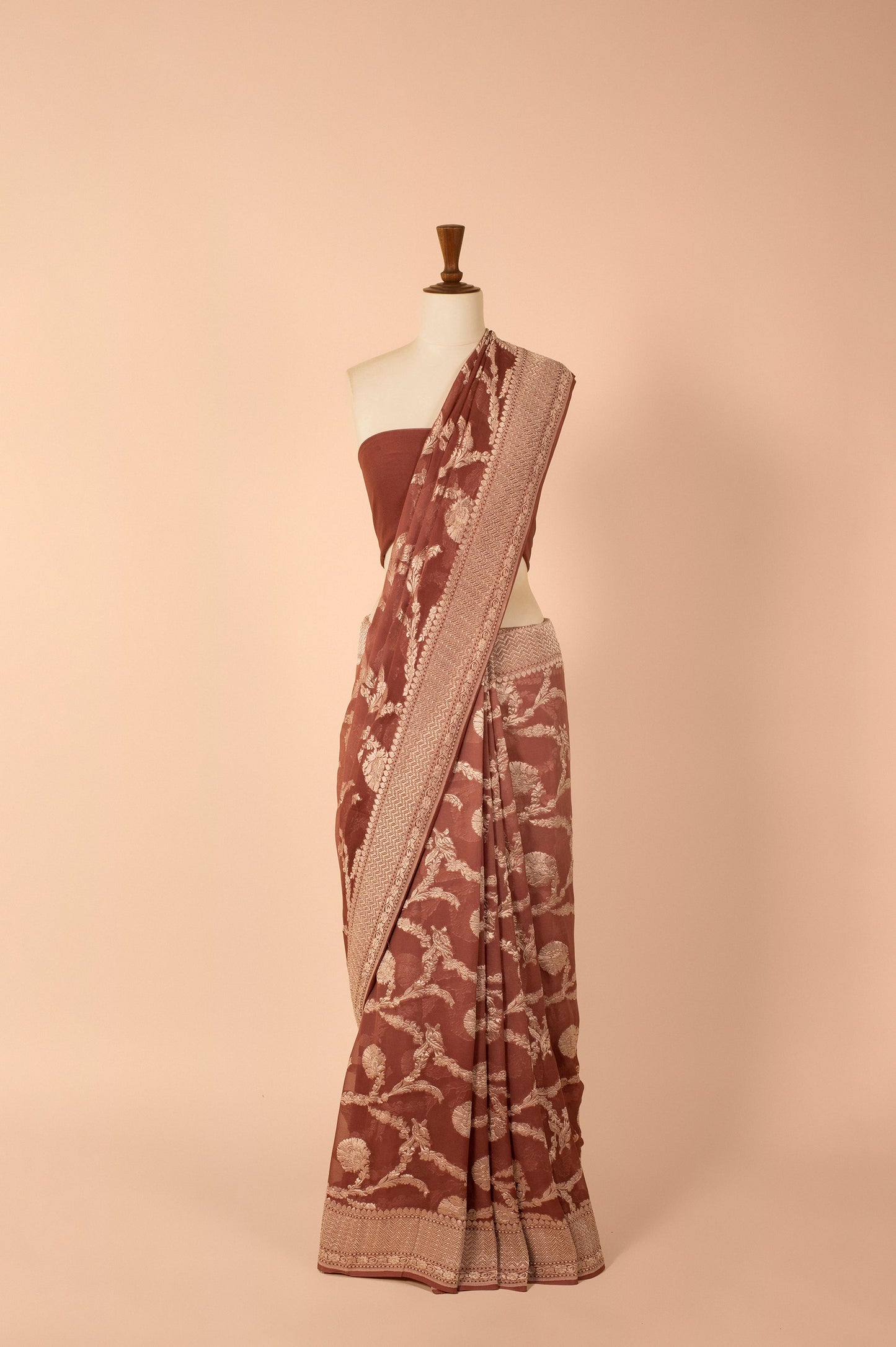 Handwoven Brown Georgette Saree