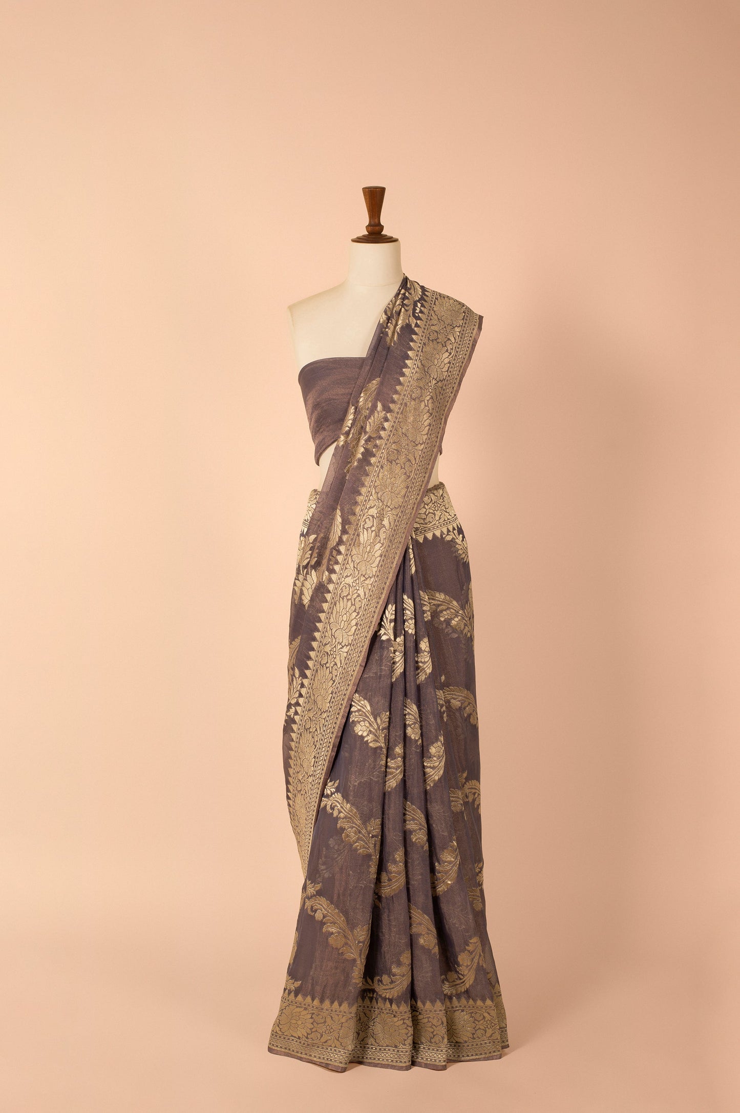 Handwoven Grey Tissue Sari