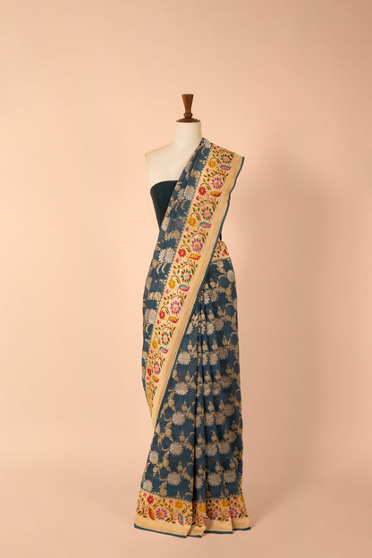 Handwoven Blue Georgette Saree