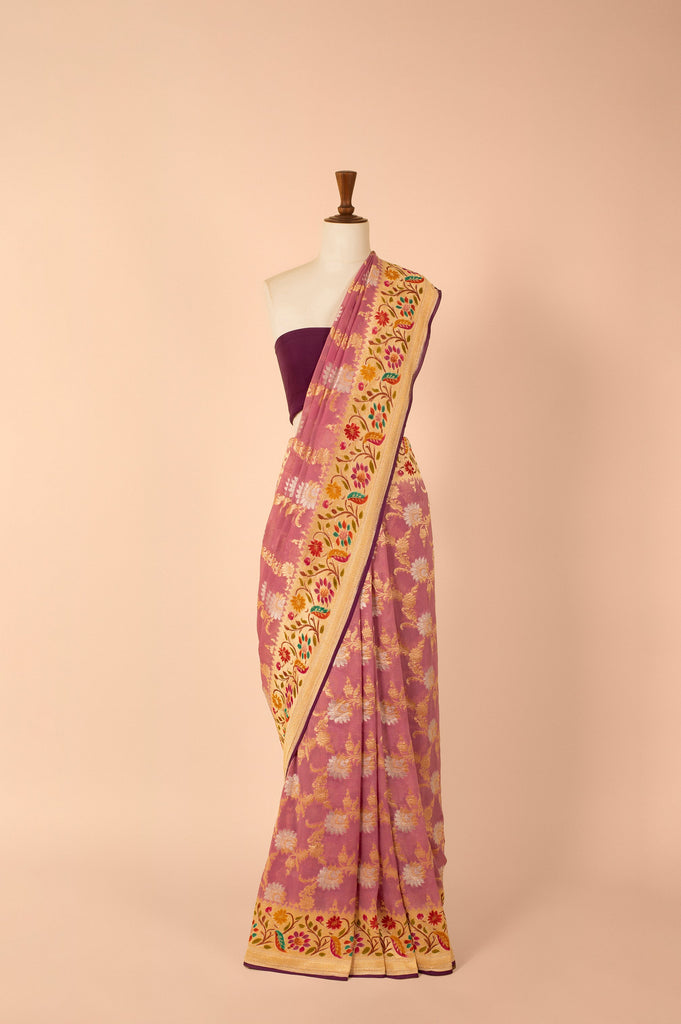 Handwoven Mauve Georgette Sari