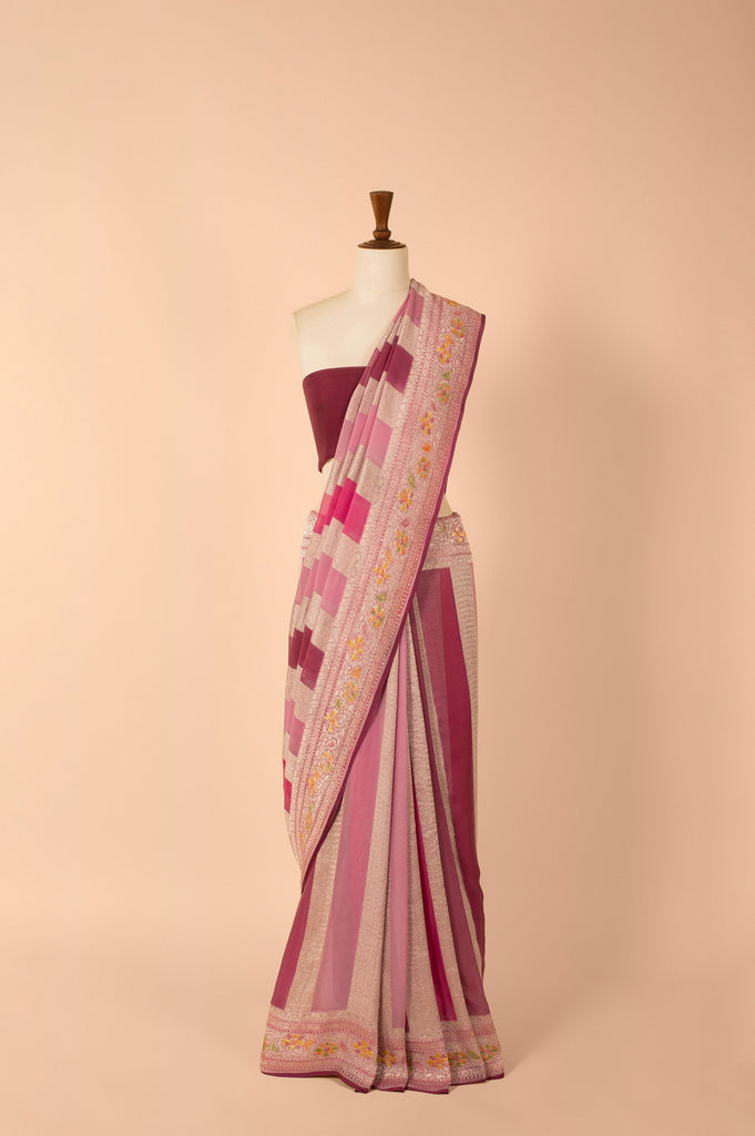 Handwoven Multicolor Georgette Sari