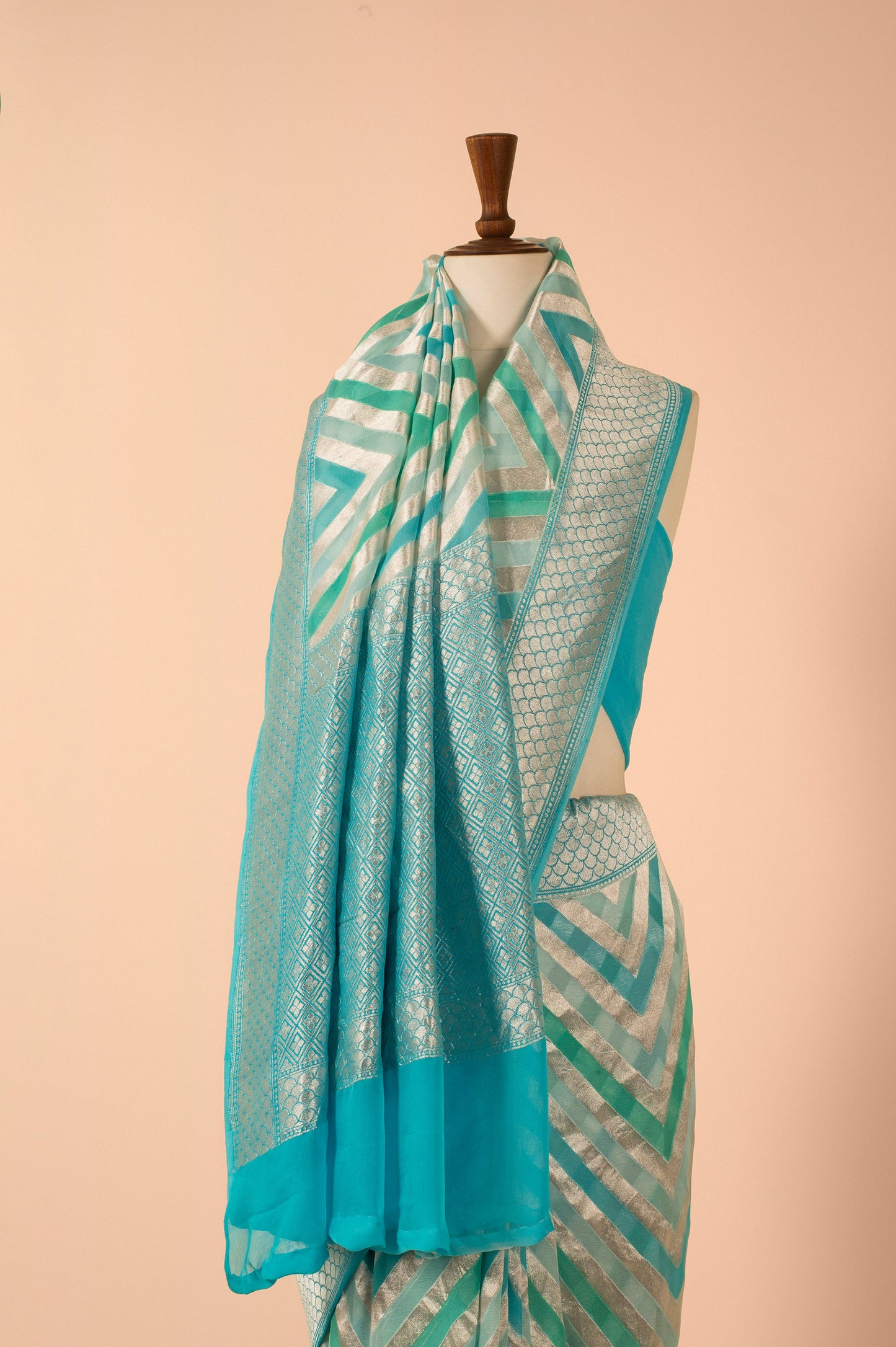 Handwoven Blue Georgette Sari