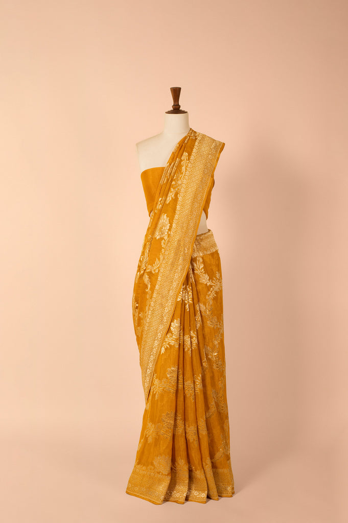 Handwoven Mustard Tissue Sari