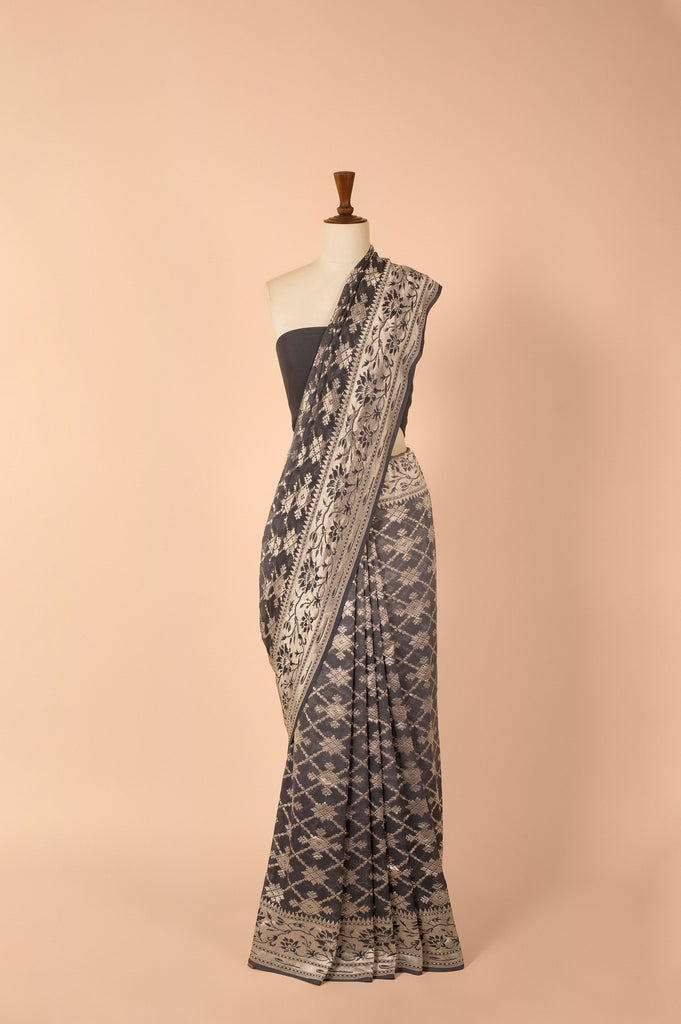Handwoven Grey Georgette Sari