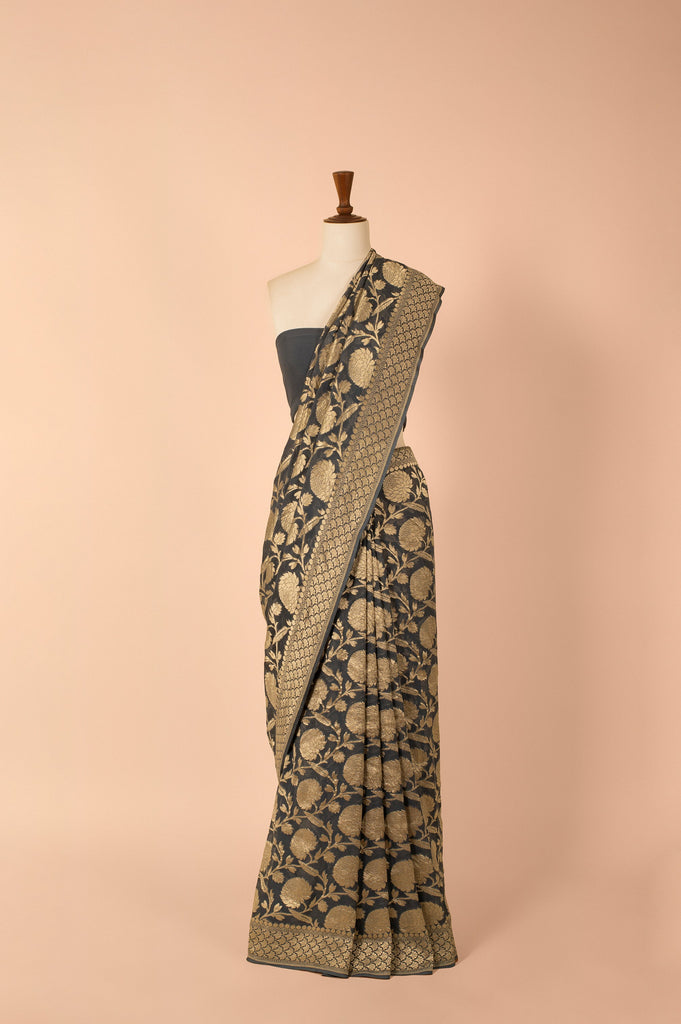 Handwoven Grey Georgette Sari