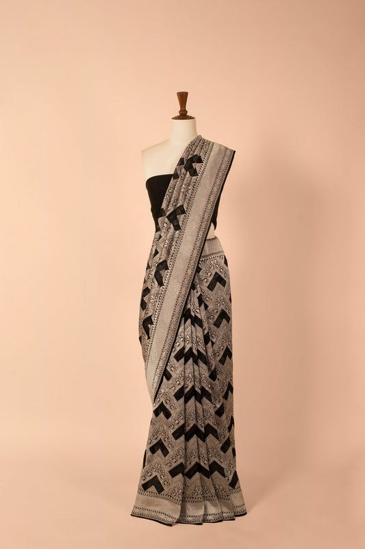 Handwoven Black Georgette Sari