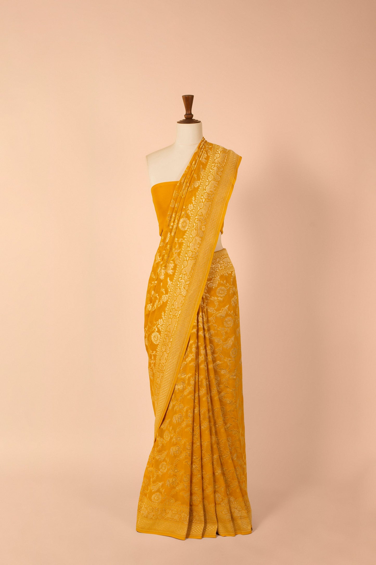 Handwoven Yellow Georgette Sari