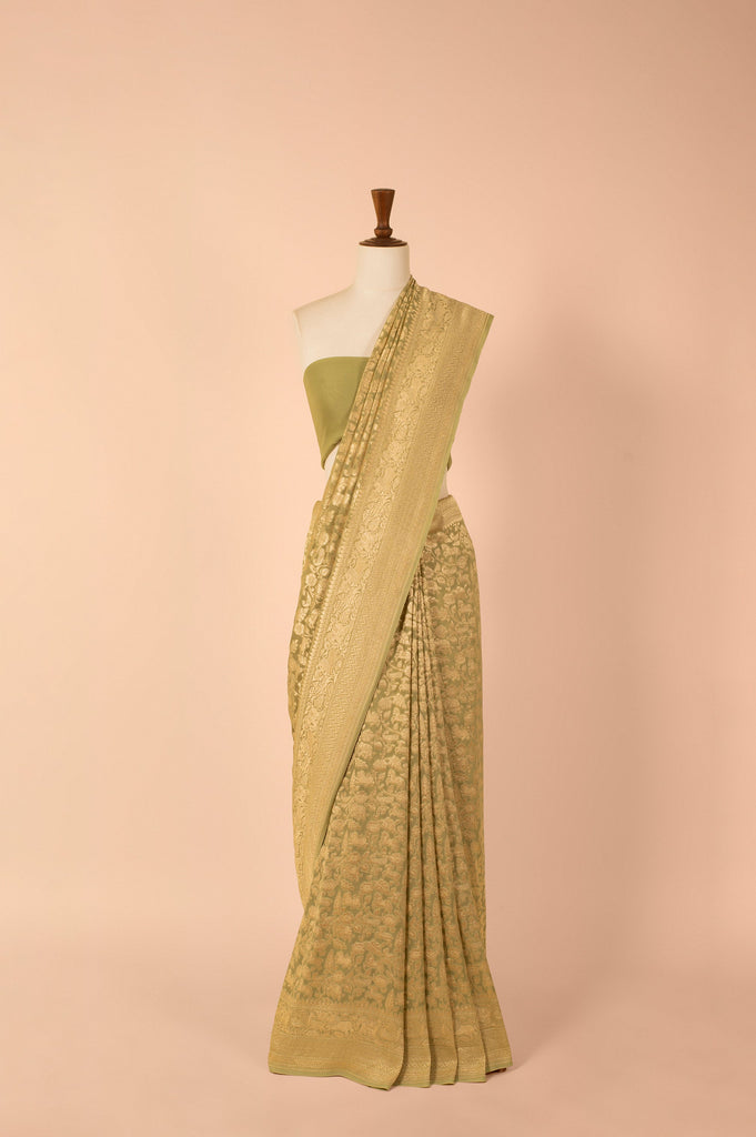 Handwoven Green Georgette Sari