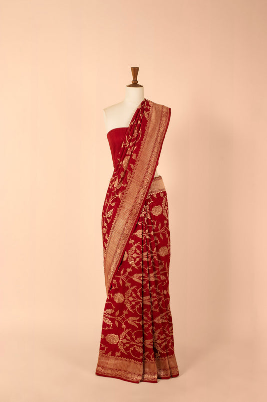 Handwoven Red Georgette Sari