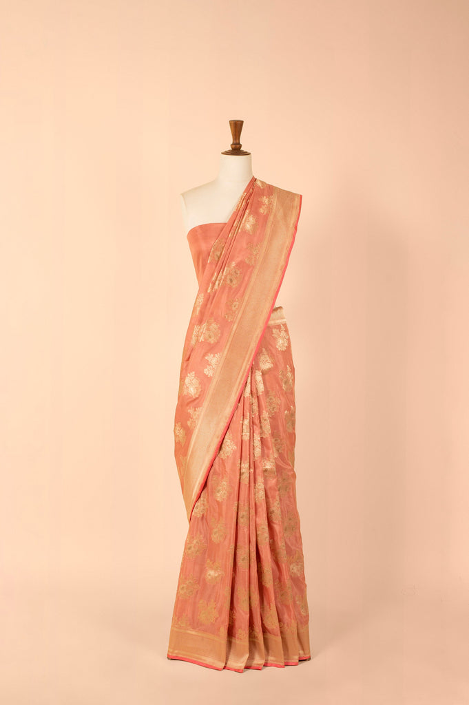 Handwoven Peach Silk Sari
