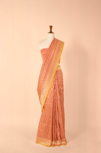 Handwoven Peach Silk Sari