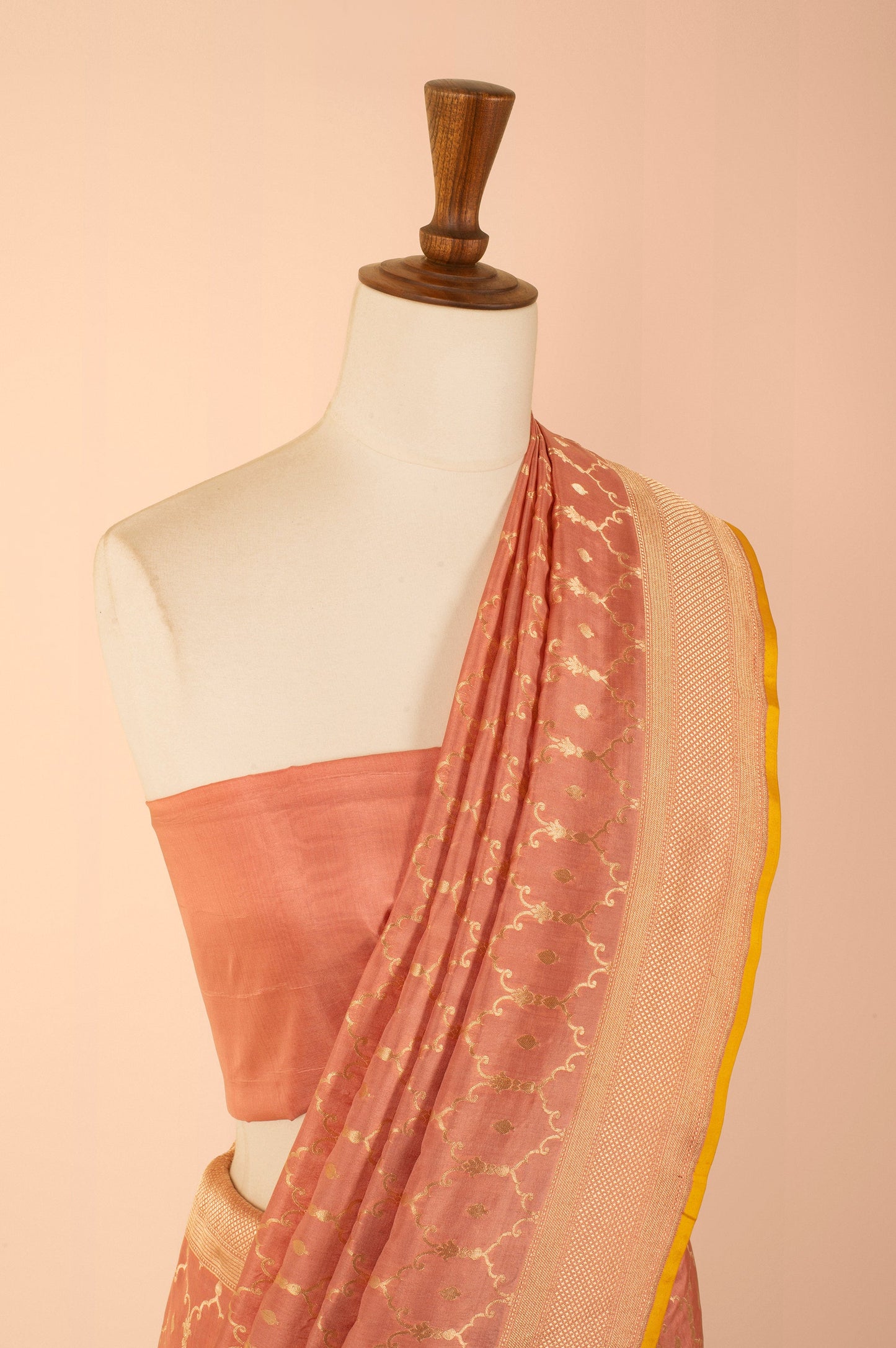 Handwoven Peach Silk Sari