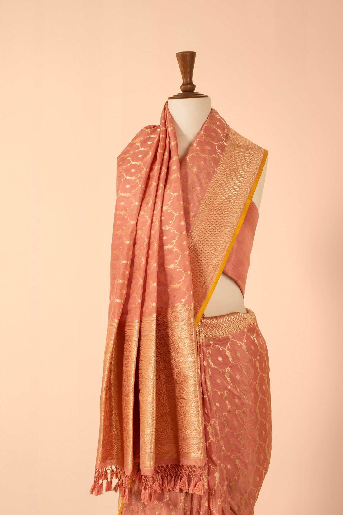 Handwoven Peach Silk Sari