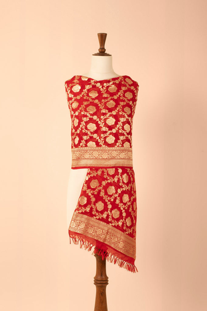 Handwoven Red Georgette Dupatta