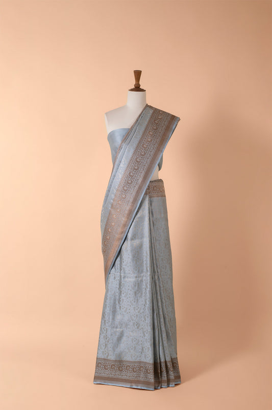 Handwoven Blue Satin Silk Sari