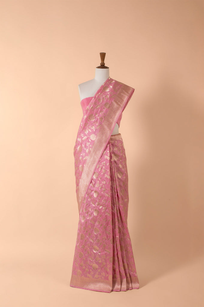 Handwoven Pink Silk Sari