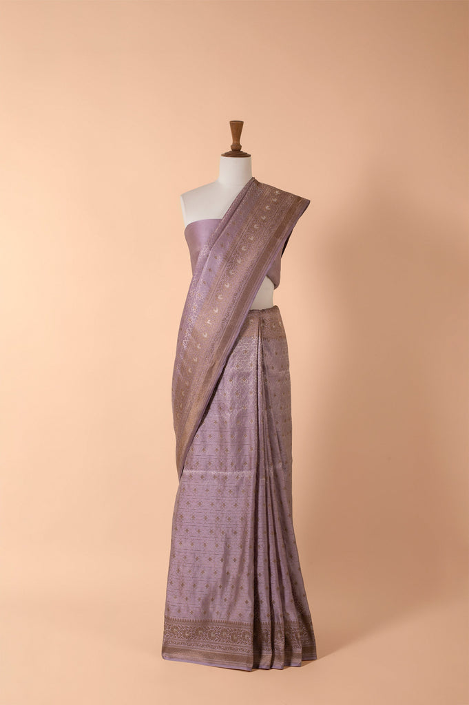 Handwoven Lavender Satin Silk Sari