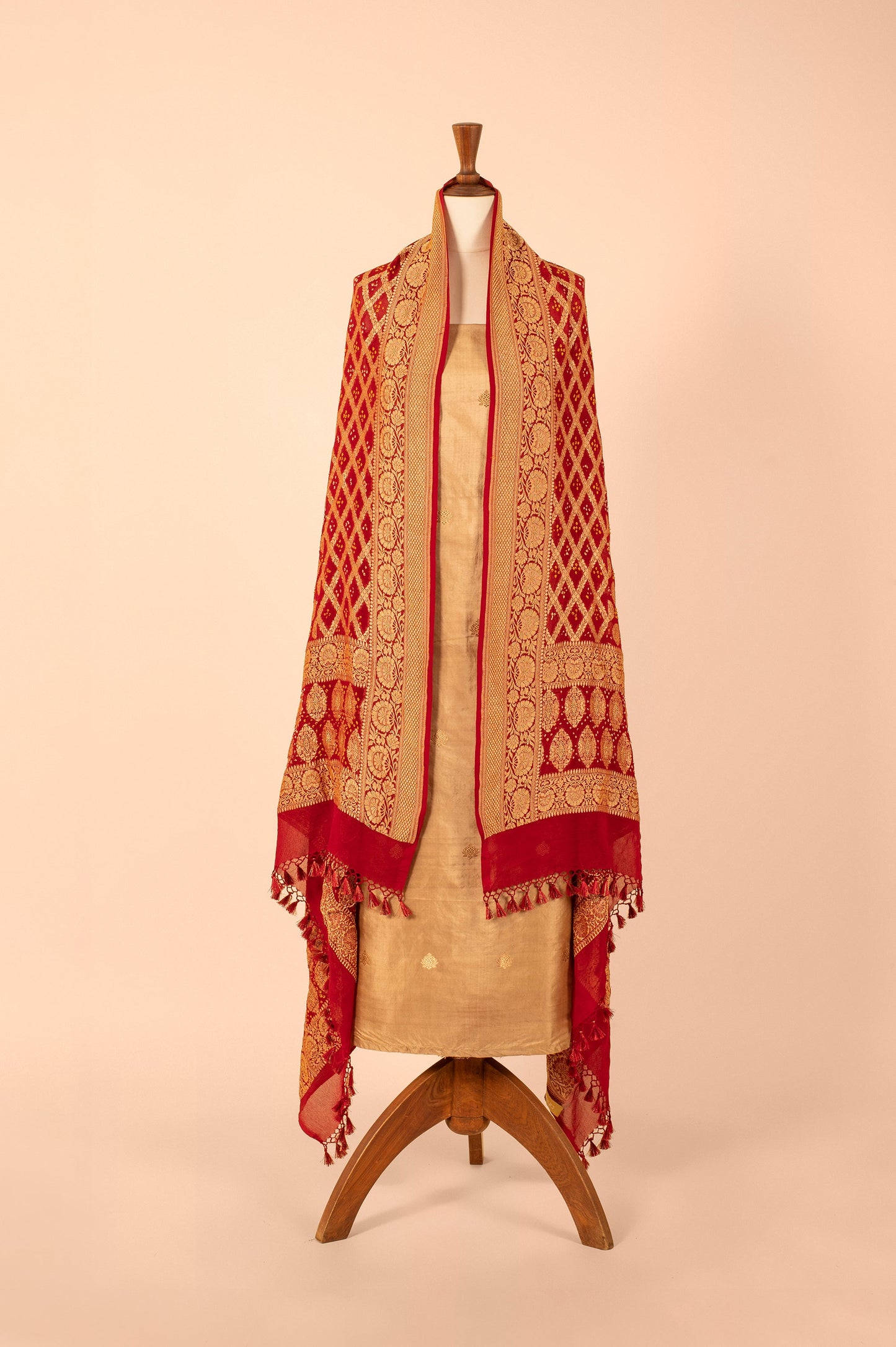 Handwoven Beige Silk Suit Piece