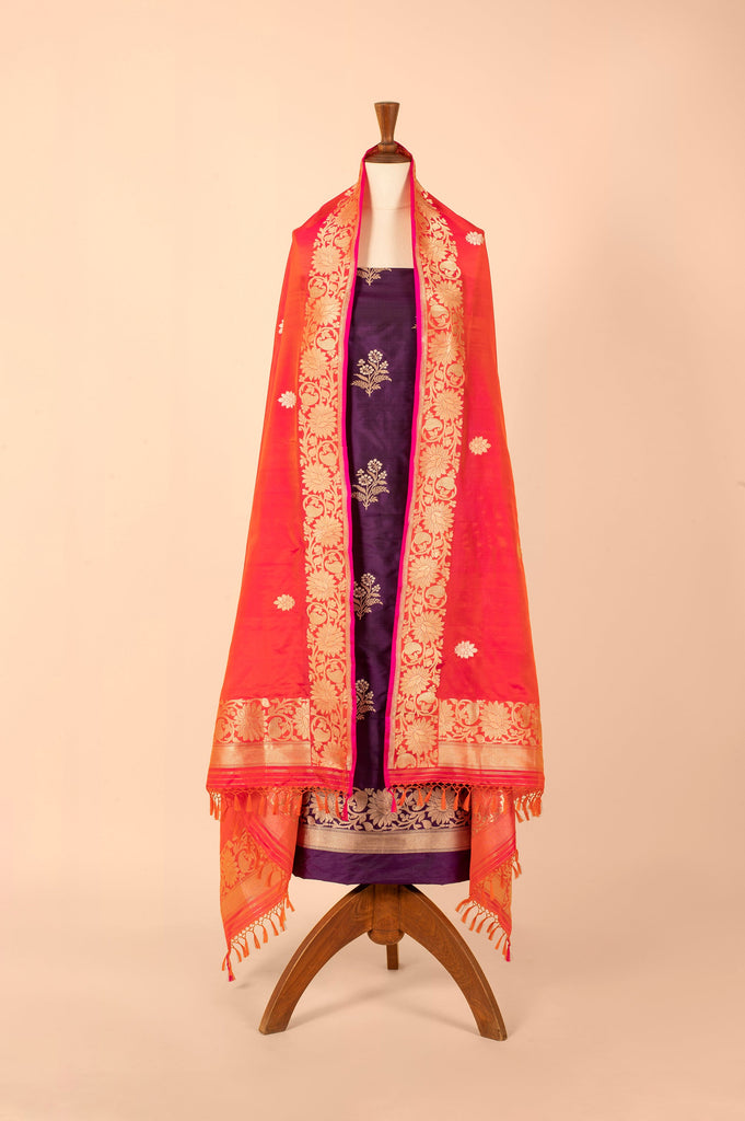 Handwoven Purple Silk Suit Piece