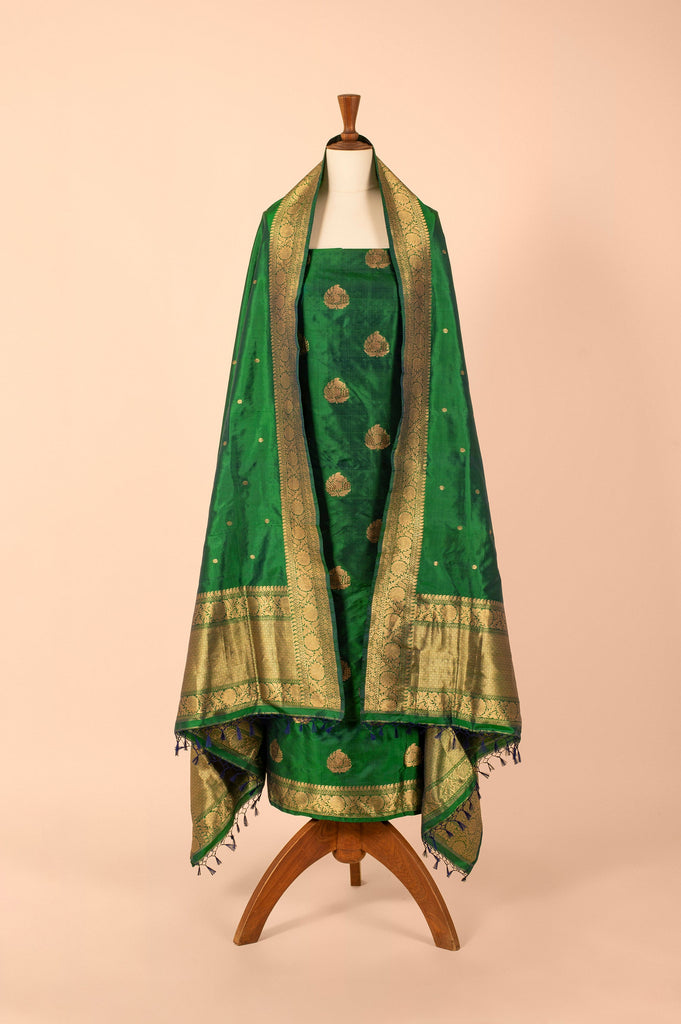 Handwoven Green Silk Suit Piece