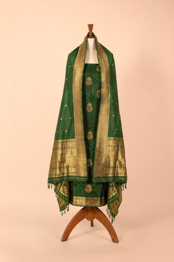 Handwoven Green Silk Suit Piece