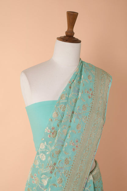 Handwoven Blue Georgette Sari