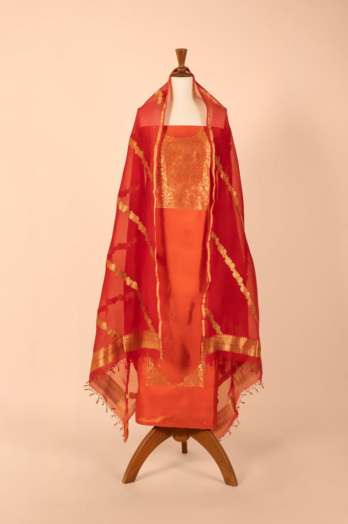 Handwoven Orange Silk Suit Piece