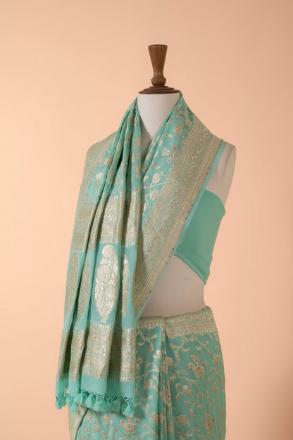 Handwoven Blue Georgette Sari