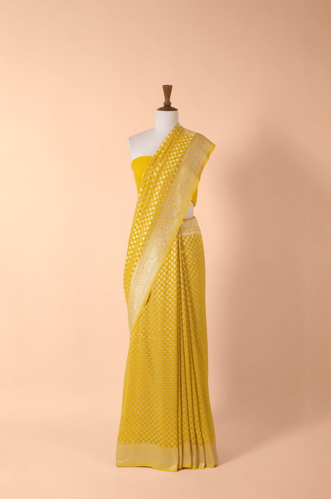 Handwoven Yellow Georgette Sari