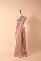 Handwoven Peach Georgette Sari
