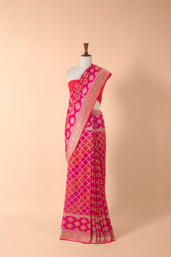 Handwoven Red Georgette Sari