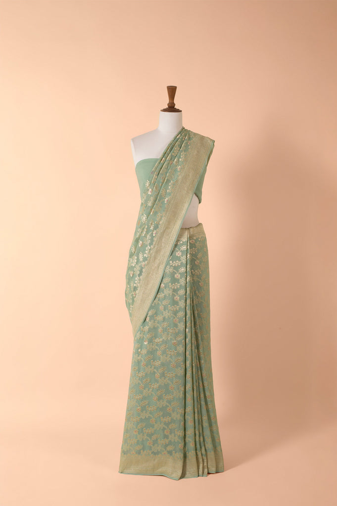 Handwoven Green Georgette Sari
